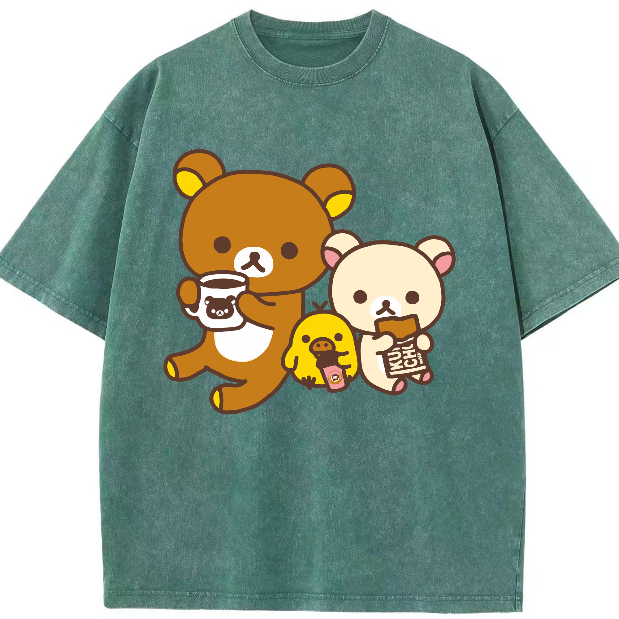 （画像用） リラックマ リラックマ キイロイトリ Rilakkuma Korilakkuma Kiiroitori 綿100% ヴィンテージ風 半袖Tシャツ（フロントプリント）
